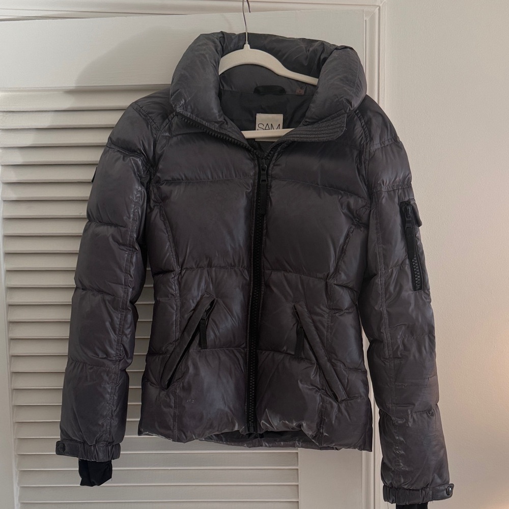 SAM. Women's Metallic Grey/Gunmetal Puffer Jacket